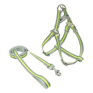 Arnes Step Reflectante Verde Limon con correa para Perros